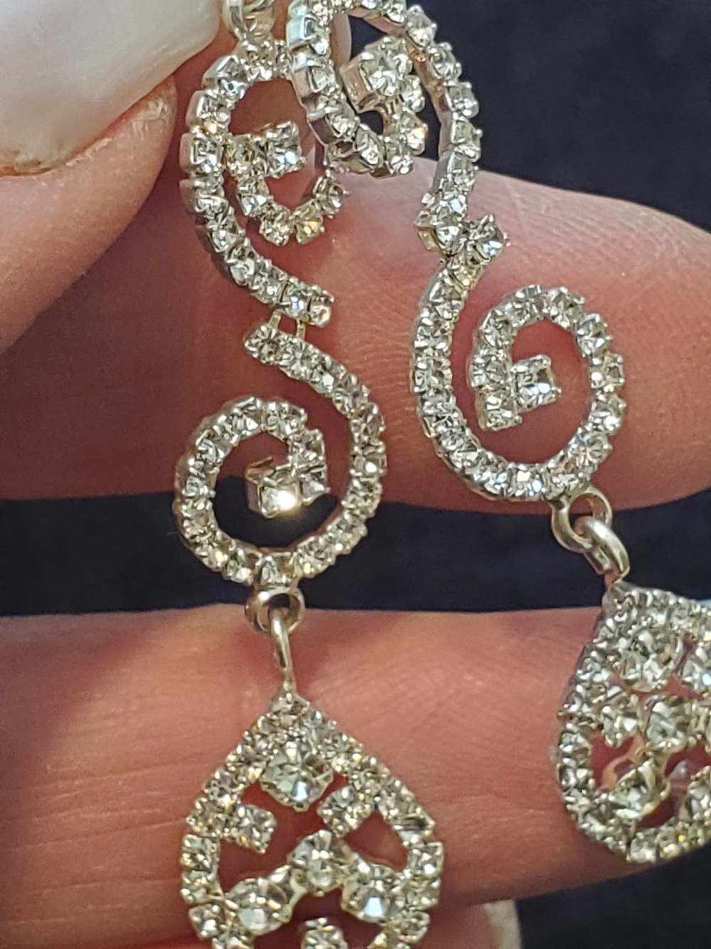 Crystal Drop Swirl Earrings - Silver Tone